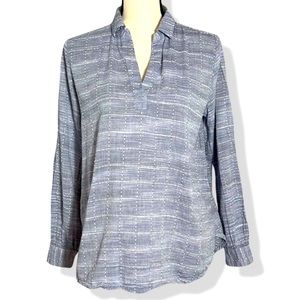 Loft blue chambray 100% cotton long sleeve v-neck blouse Size Large